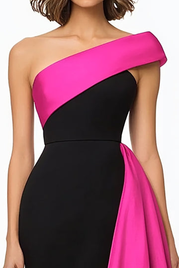 One Shoulder Mermaid Ruffled Black Evening Dress With Side Streamer